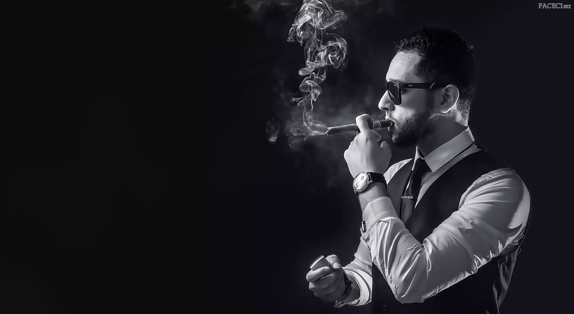Okulary, Dym, Mężczyzna, Cygaro